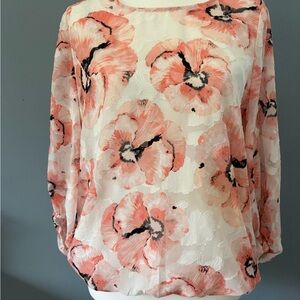 Alfani Coral Pink Floral Sheer Blouson Blouse
